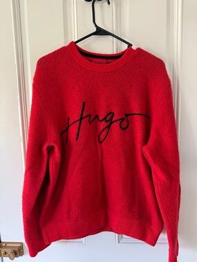 HUGO Red Crewneck Sweater with Black Script Logo